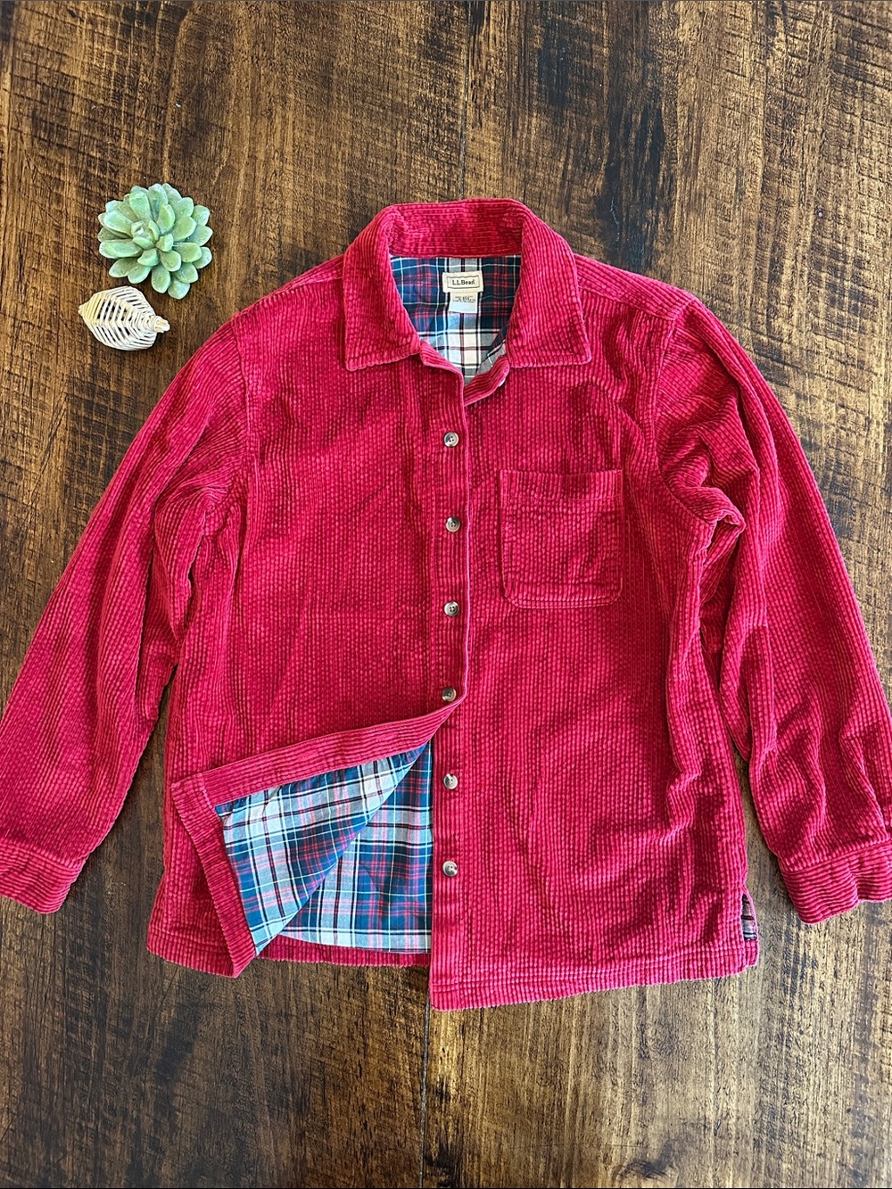 L.L. Bean | VTG Cabincore Red Corduroy Plaid Lined Shacket Shirt Jacket, Size S